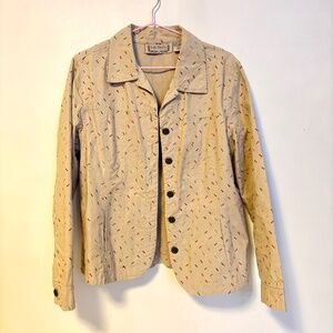 Life Style 100% Cotton Button Up Collared Blazer Jacket Tan Sprinkles Womens M